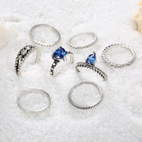 Blue Heart ♡ Bohemian Midi Rings Set - Picture 5 of 9